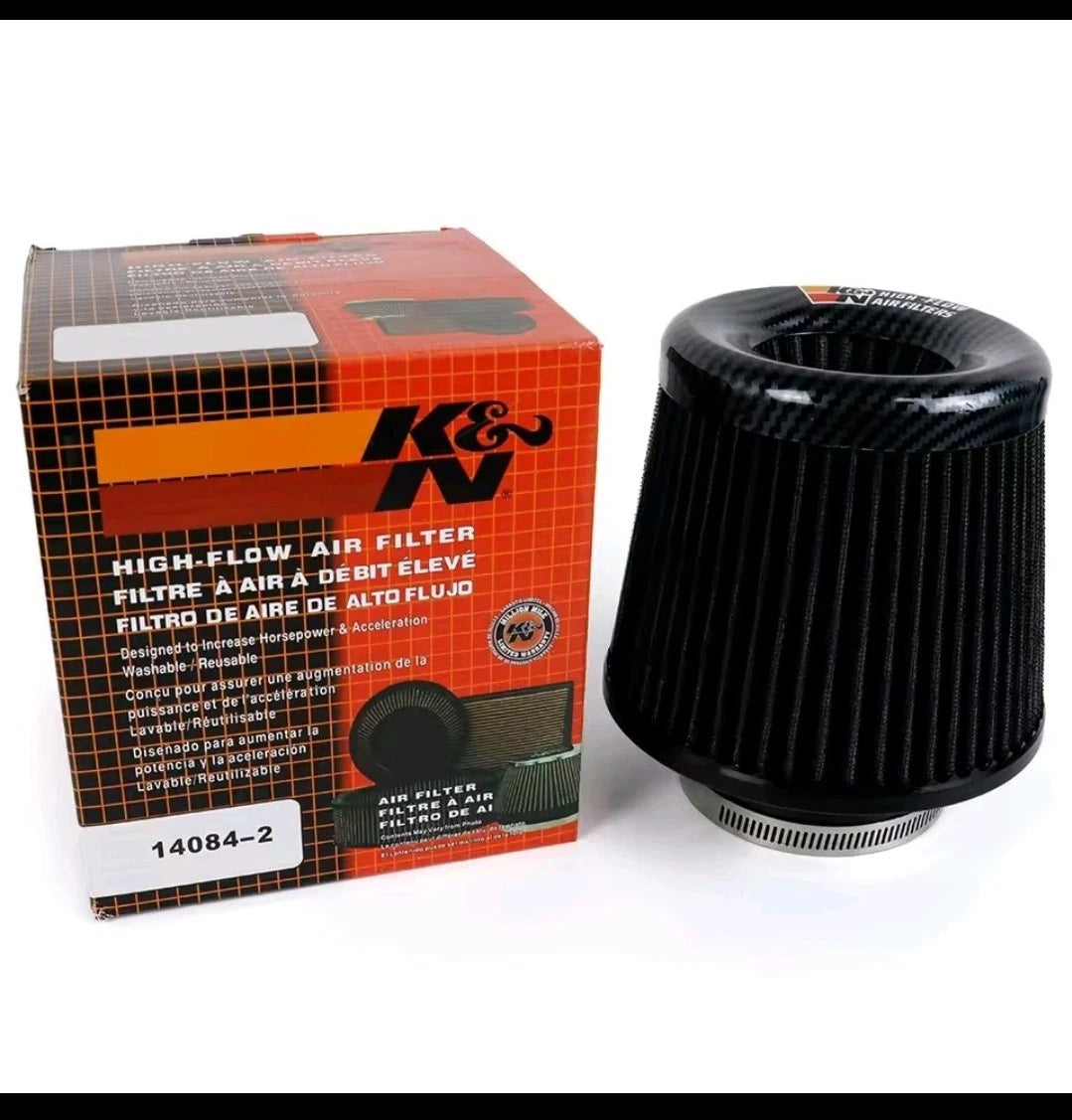 K&N 71mm high performance air Cone Filter, carbon fibre top end